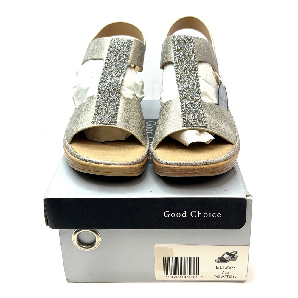 GC Shoes Women's Elissa Embellished Wedge Sandals Pewter Size 7.5 NWT/BOX